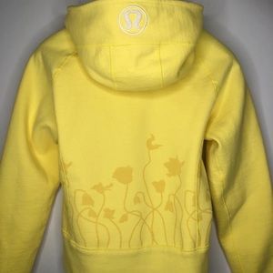 Lululemon Contiki Yellow Floral Full Zip Scuba Hoodie Size 8